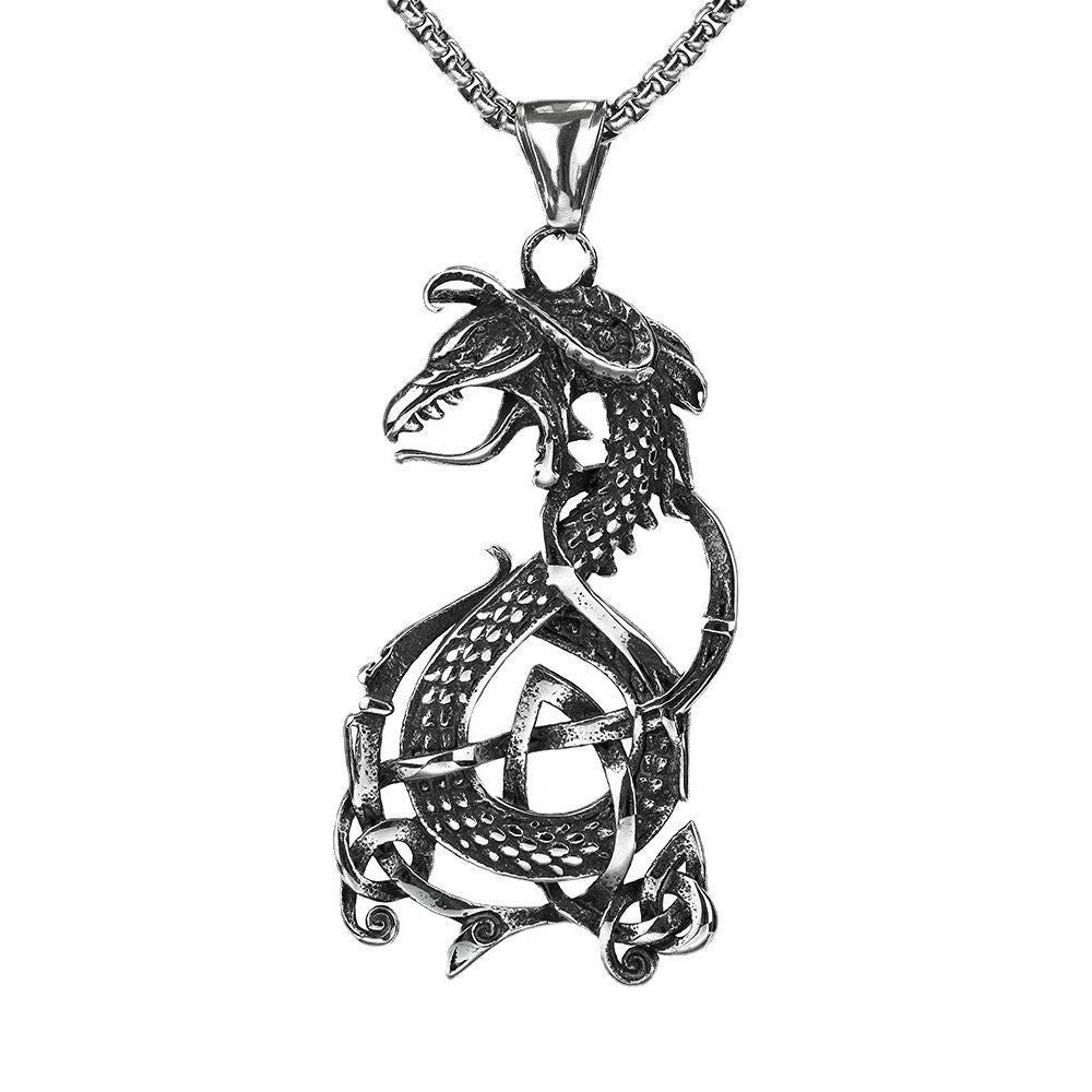 Vintage Men's Stainless Steel Pendant Viking Domineering Celtic Knot Dragon Necklace