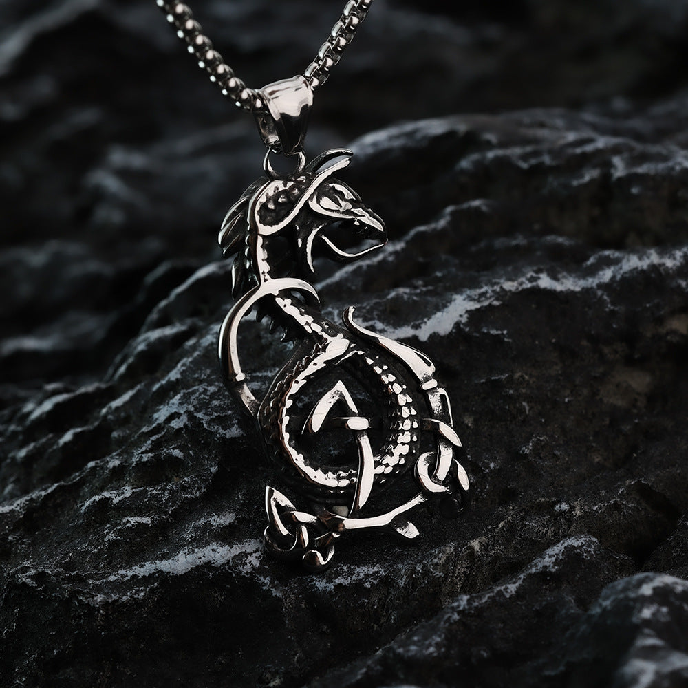 Vintage Men's Stainless Steel Pendant Viking Domineering Celtic Knot Dragon Necklace