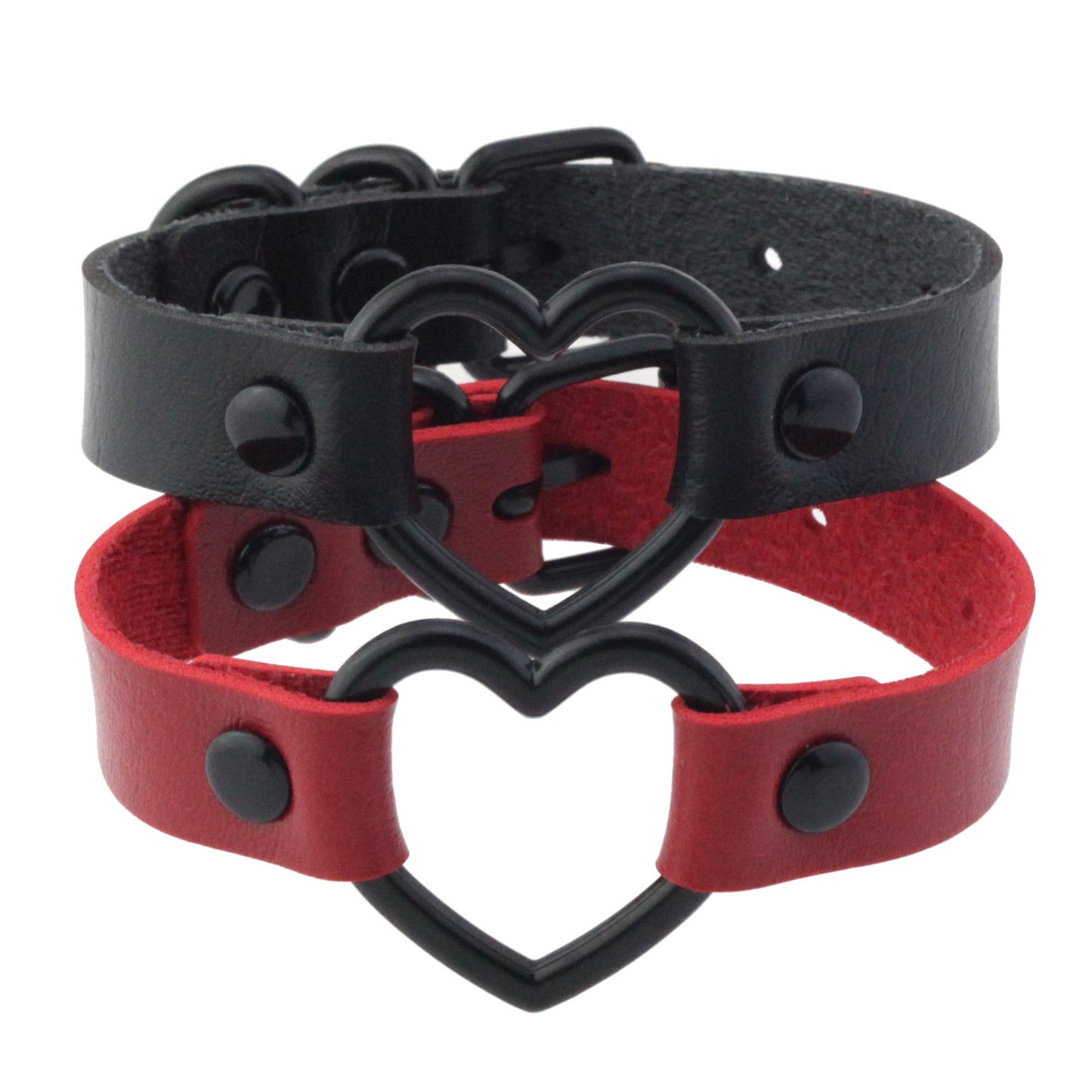 Punk Trendy Cool Dark Peach Heart Hand Ring Bracelet Personality Couple Love Heart-shaped Hollow Leather Bracelet Bracelet