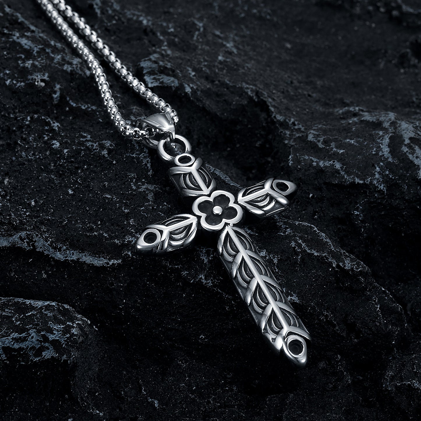 New Viking Cross Flower Punk Men's Necklace