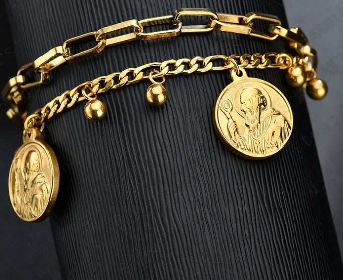 Christian Jésus Tête Double-couche Bracelet En Acier Inoxydable