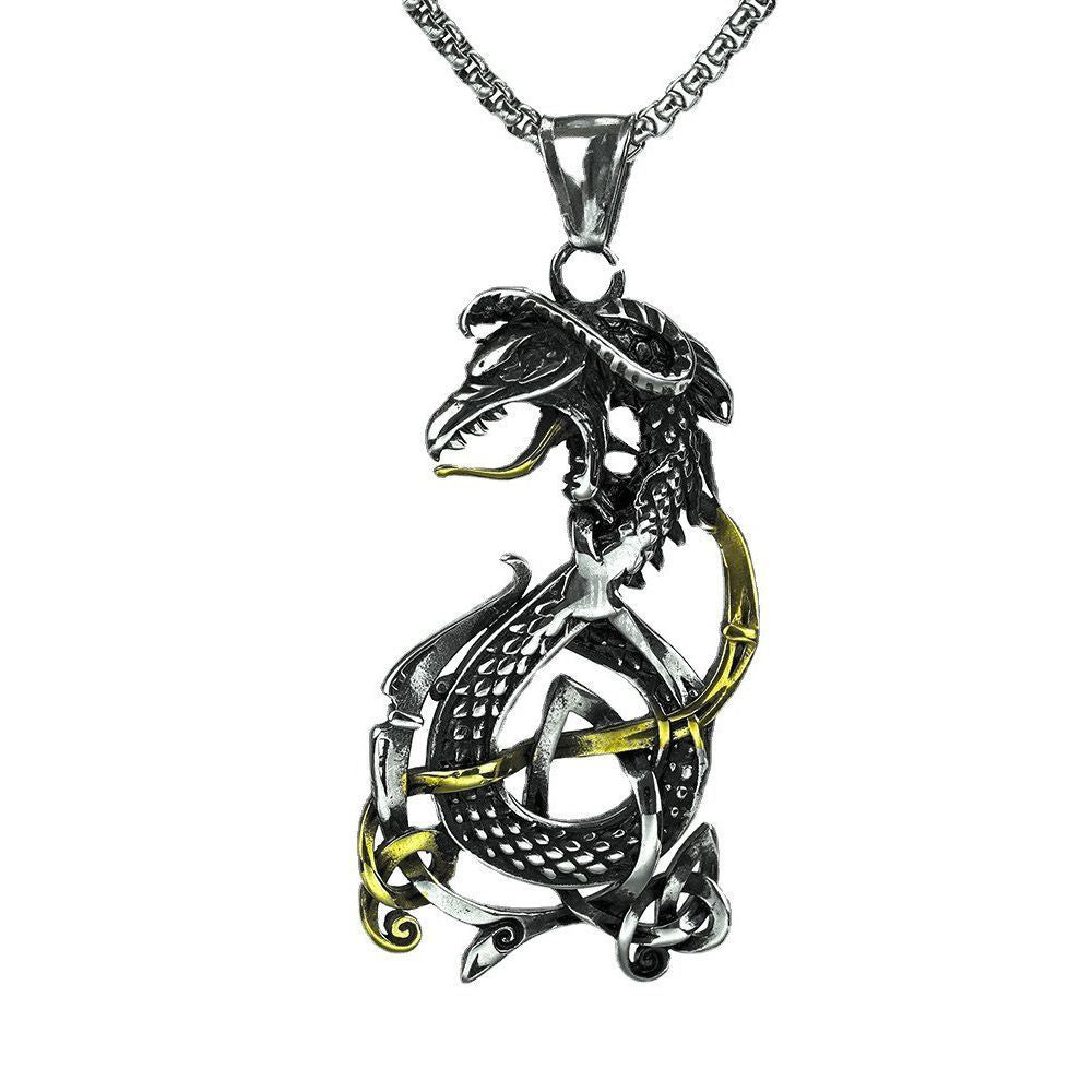 Vintage Men's Stainless Steel Pendant Viking Domineering Celtic Knot Dragon Necklace