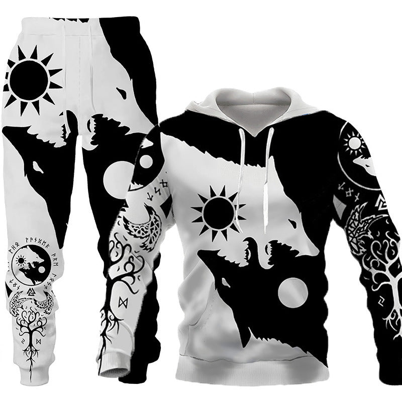 The New Wolf 3D Print Hooded Sweatshirt Suit