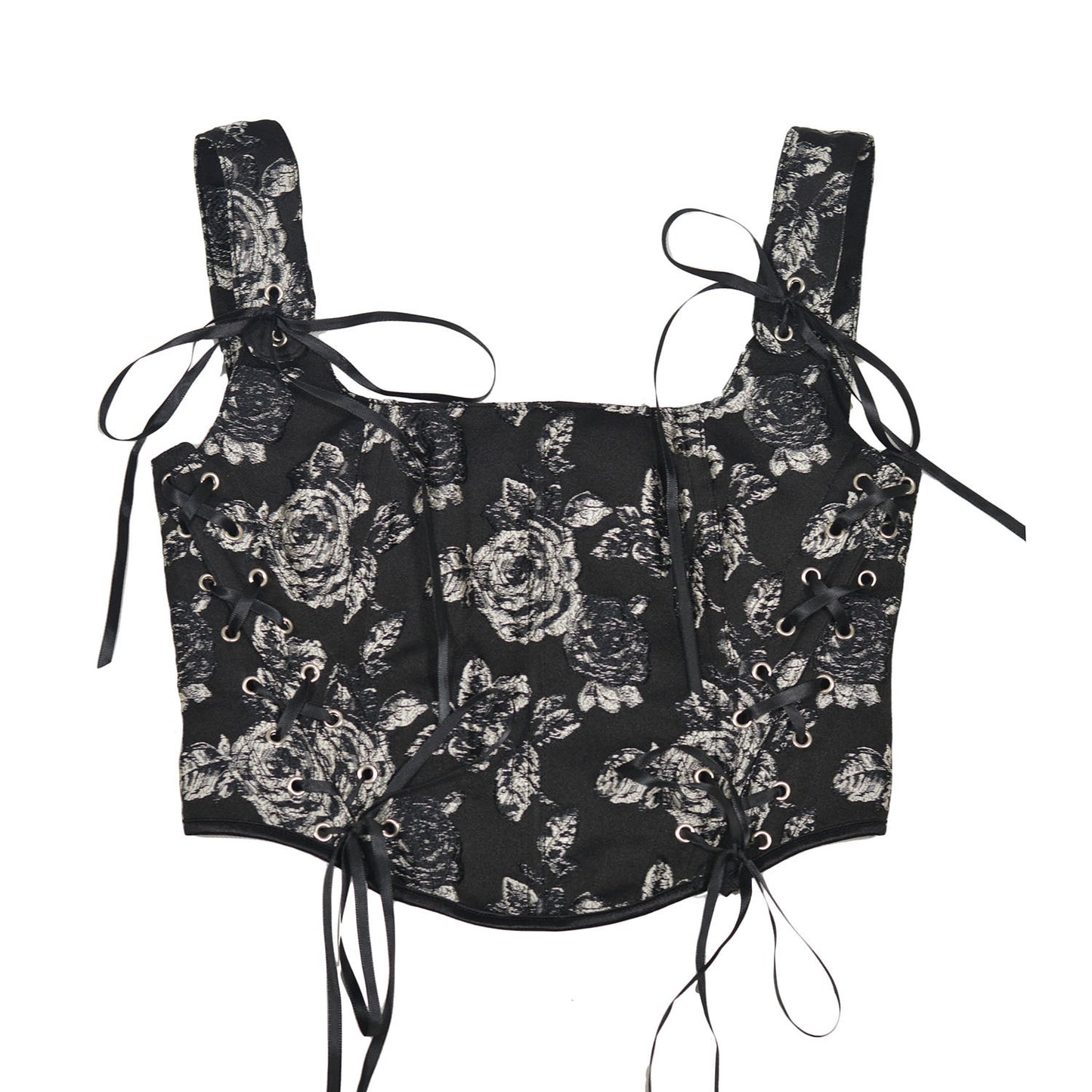 Women's Retro Black Rose Double Layer Fishbone Corset