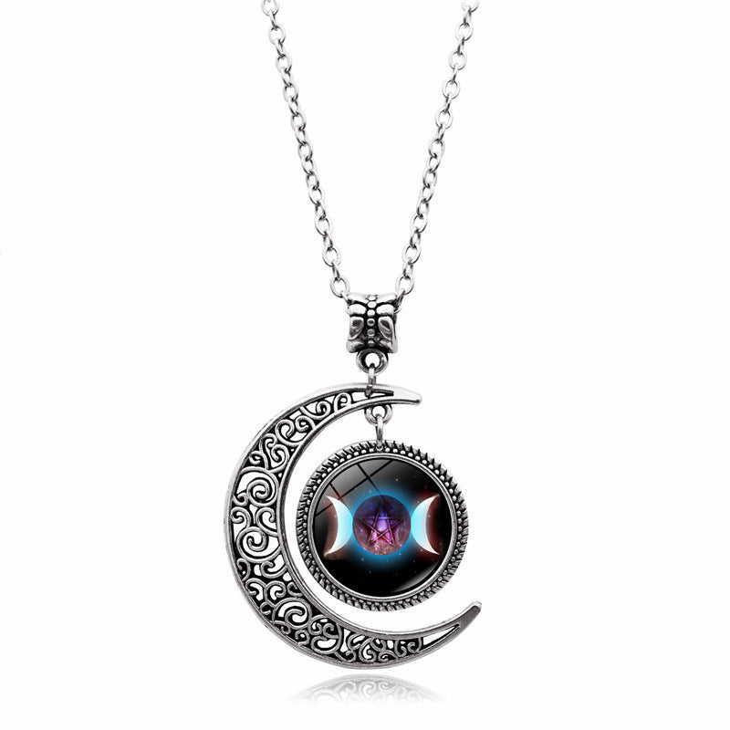 Women's Creative Moon Goddess Time Gem Necklace