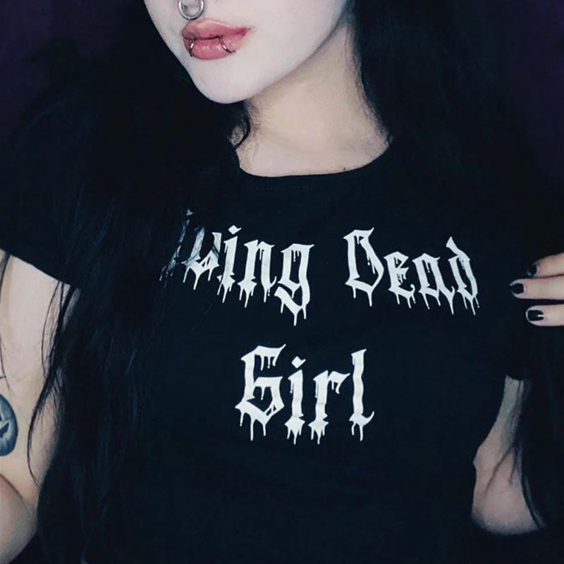 Gothic Style Printed Top Short Sleeve