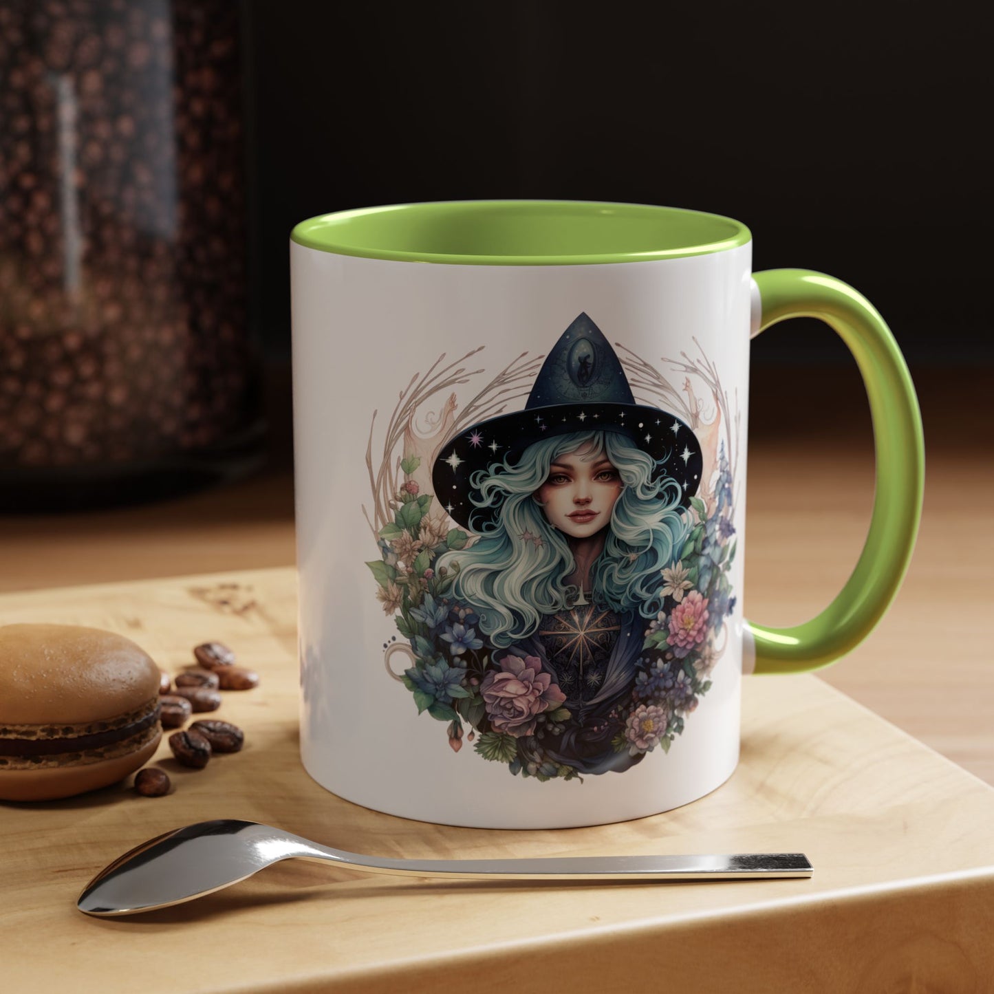Mystical Floral Witch Coffee Mug with Accent, Gift for Witches, Unique Boho Kitchen Decor, Tea Lover's Mug, Magical Drinkware