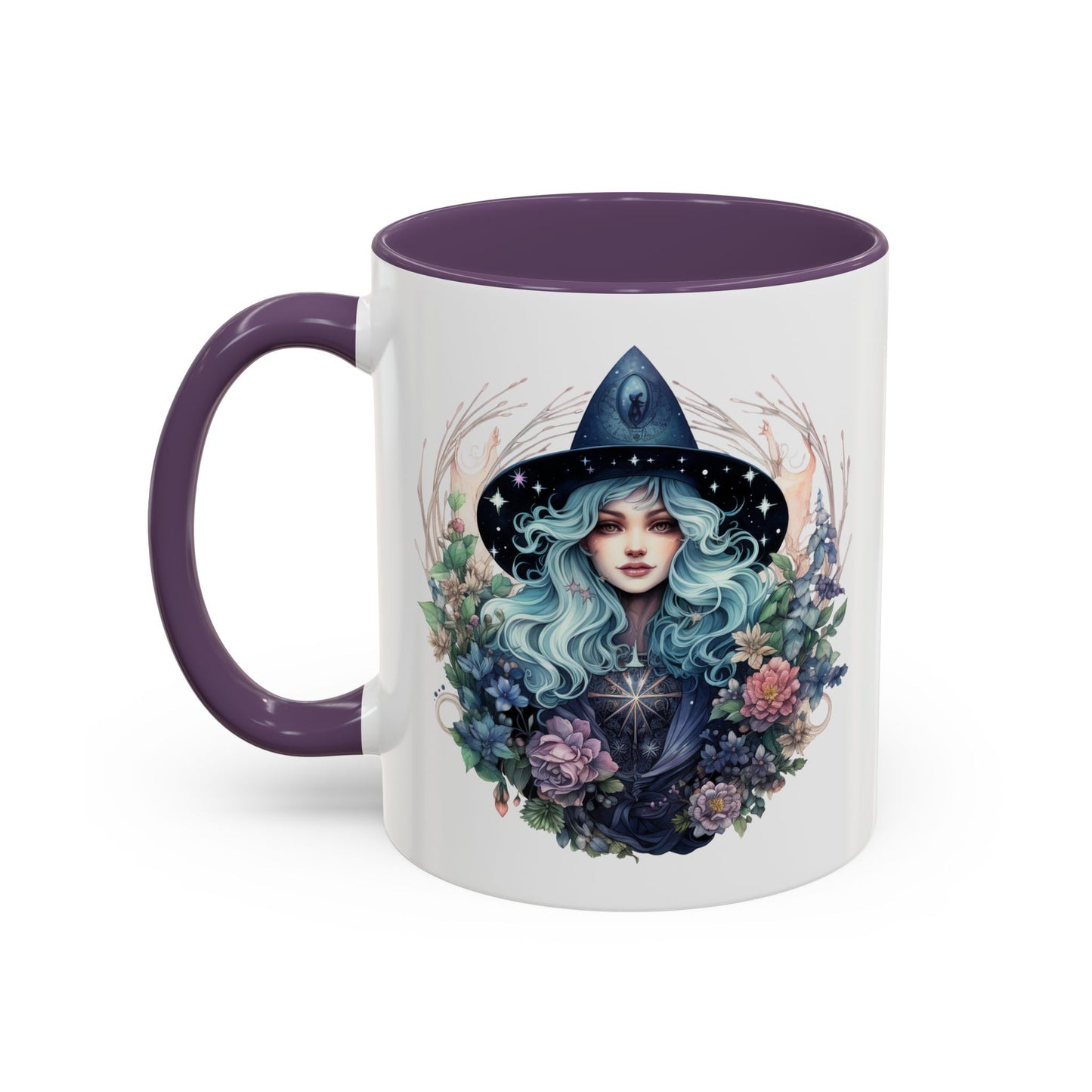 Mystical Floral Witch Coffee Mug with Accent, Gift for Witches, Unique Boho Kitchen Decor, Tea Lover's Mug, Magical Drinkware