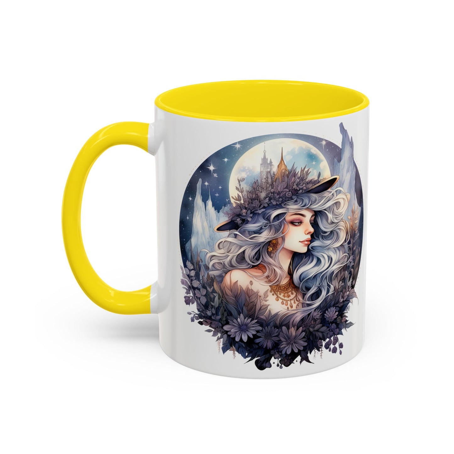 Mystical Floral Accent Coffee Mug, Enchanting Gift for Her, Elegant Home Decor, Celestial Mug, Perfect for Birthdays