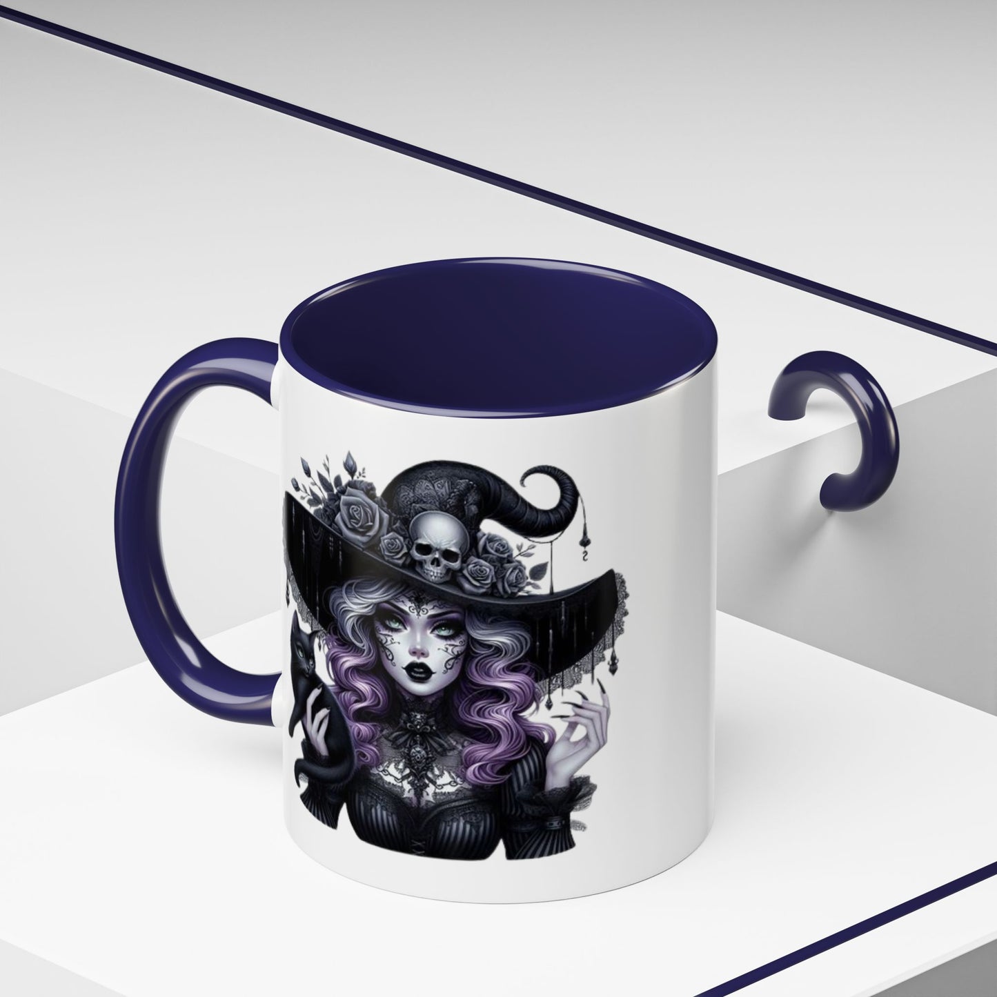 Witchy Accent Coffee Mug: Enchanting Black Cat & Skull Design, Spooky Gift for Halloween, Witchcraft Lover, Home Decor, Coffee Lover