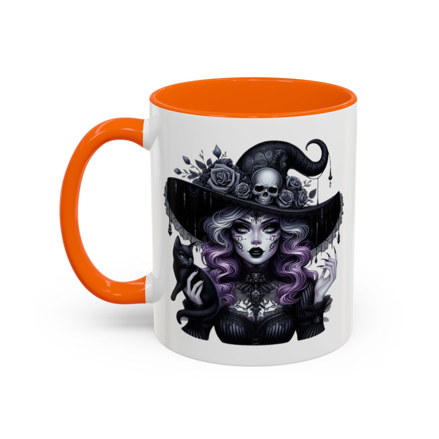 Witchy Accent Coffee Mug: Enchanting Black Cat & Skull Design, Spooky Gift for Halloween, Witchcraft Lover, Home Decor, Coffee Lover