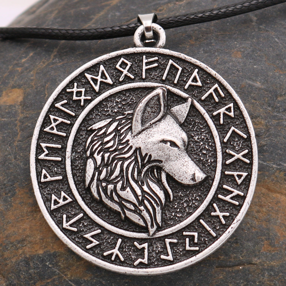 Viking Wolf Head Rune Necklace Metal Men's Pendant