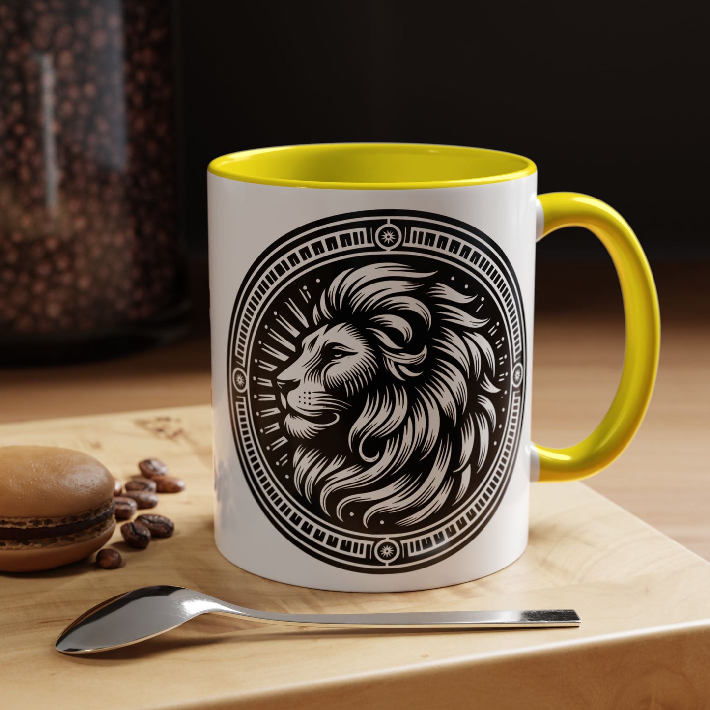 Monochrome Lion Accent Coffee Mug, Boho Lion Mug, Animal Print Coffee Cup, Unique Gift for Coffee Lovers, Home Decor