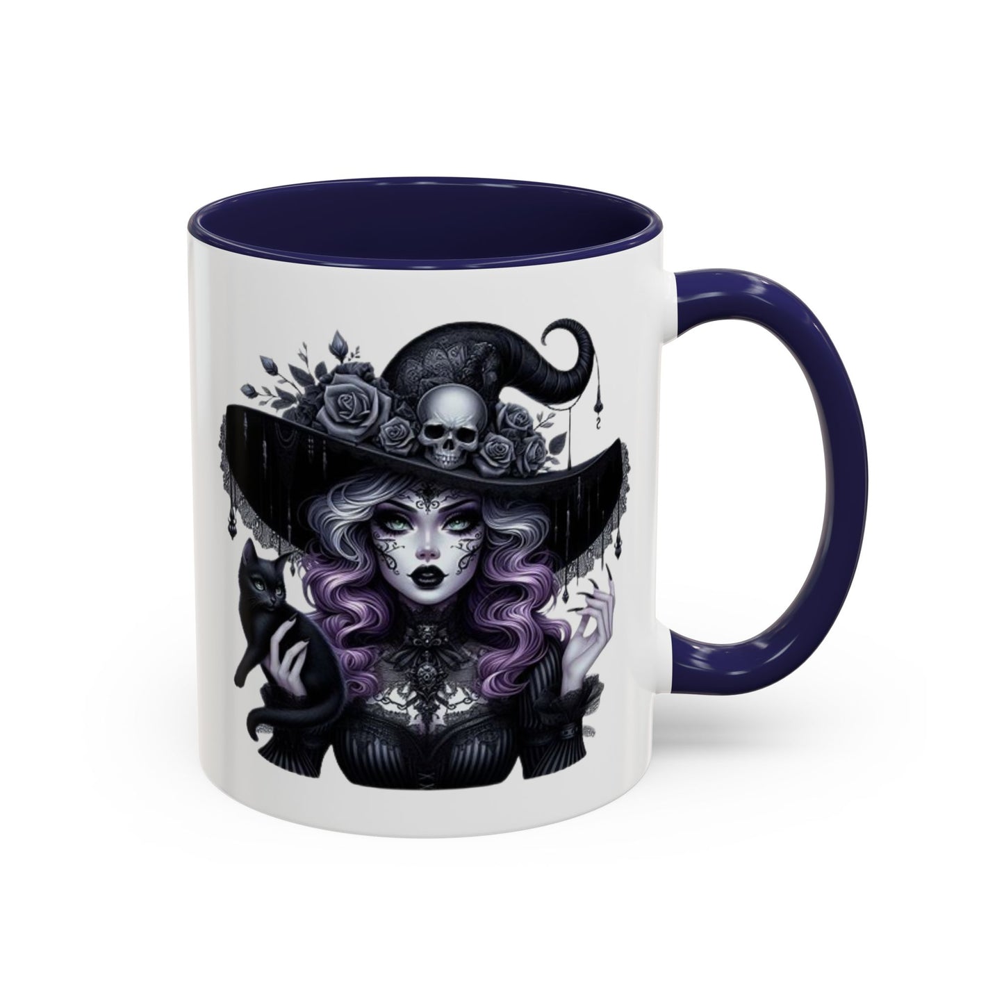 Witchy Accent Coffee Mug: Enchanting Black Cat & Skull Design, Spooky Gift for Halloween, Witchcraft Lover, Home Decor, Coffee Lover