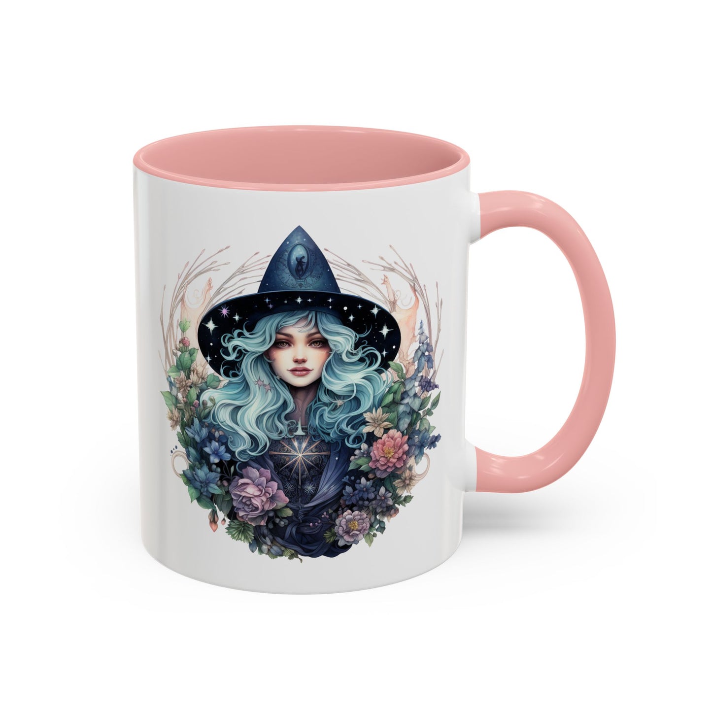 Mystical Floral Witch Coffee Mug with Accent, Gift for Witches, Unique Boho Kitchen Decor, Tea Lover's Mug, Magical Drinkware