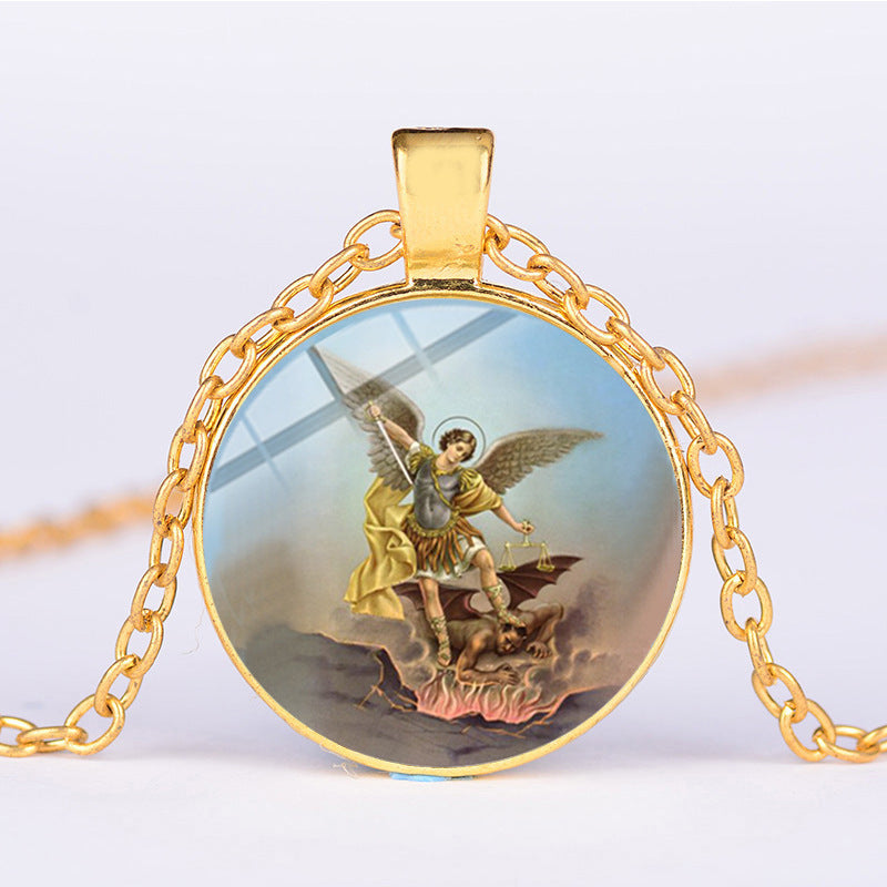 Shield Angel Christian Time Gemstone Pendant Necklace Wholesale