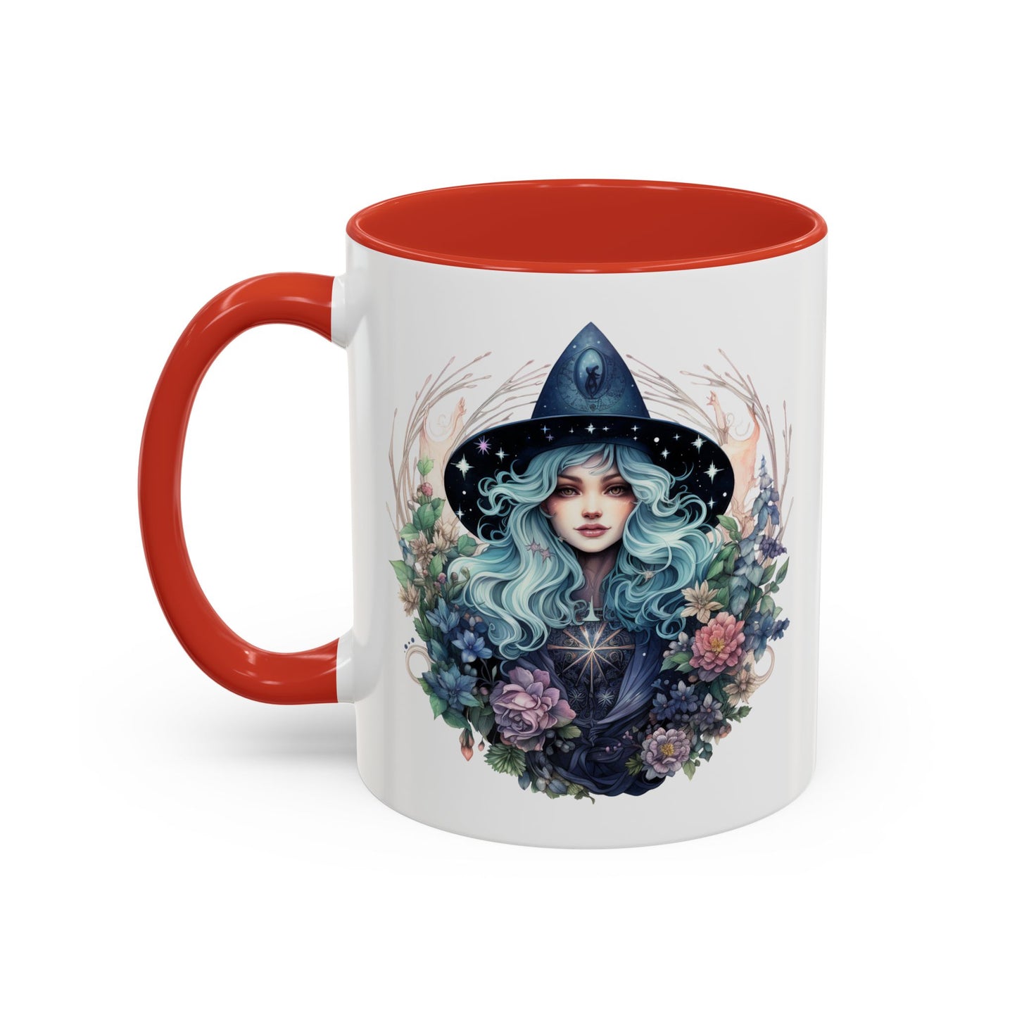 Mystical Floral Witch Coffee Mug with Accent, Gift for Witches, Unique Boho Kitchen Decor, Tea Lover's Mug, Magical Drinkware