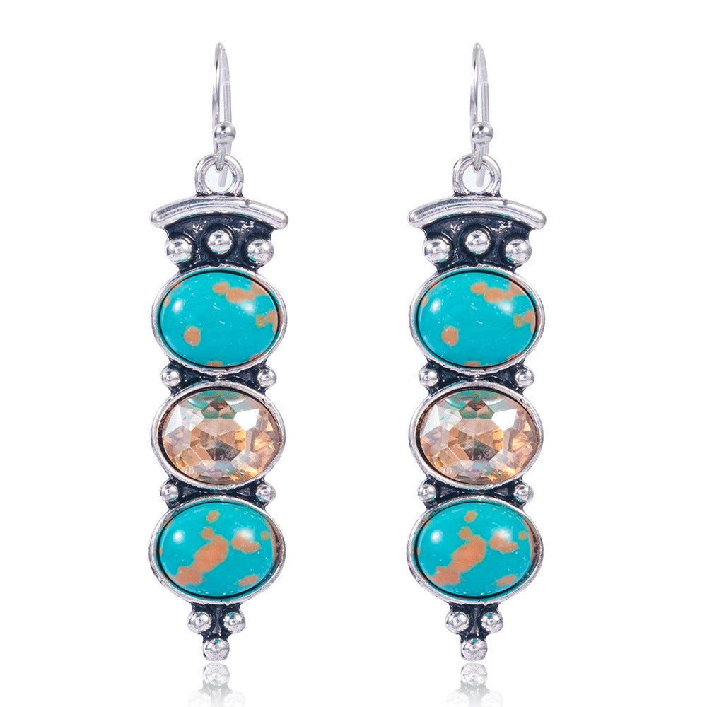 Fashion Creative Plated S925 Vintage Thai Silver Turquoise Earrings