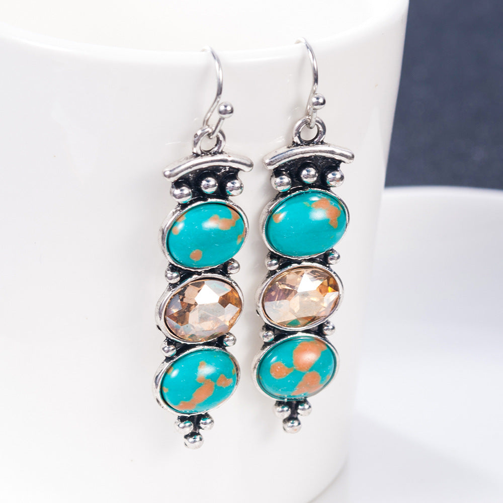 Fashion Creative Plated S925 Vintage Thai Silver Turquoise Earrings