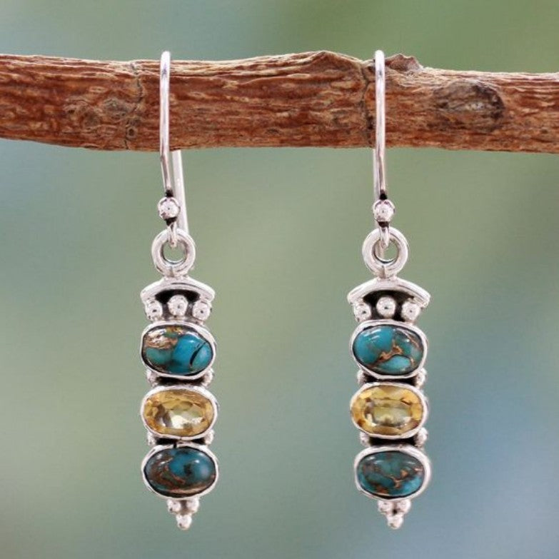 Fashion Creative Plated S925 Vintage Thai Silver Turquoise Earrings