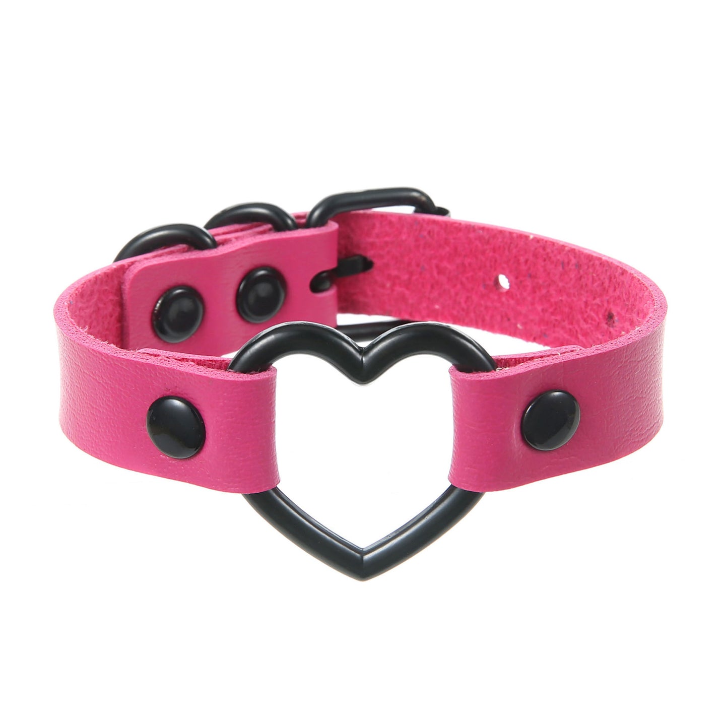 Punk Trendy Cool Dark Peach Heart Hand Ring Bracelet Personality Couple Love Heart-shaped Hollow Leather Bracelet Bracelet