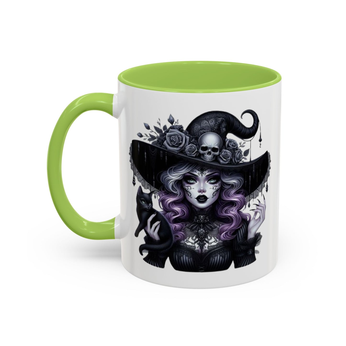 Witchy Accent Coffee Mug: Enchanting Black Cat & Skull Design, Spooky Gift for Halloween, Witchcraft Lover, Home Decor, Coffee Lover