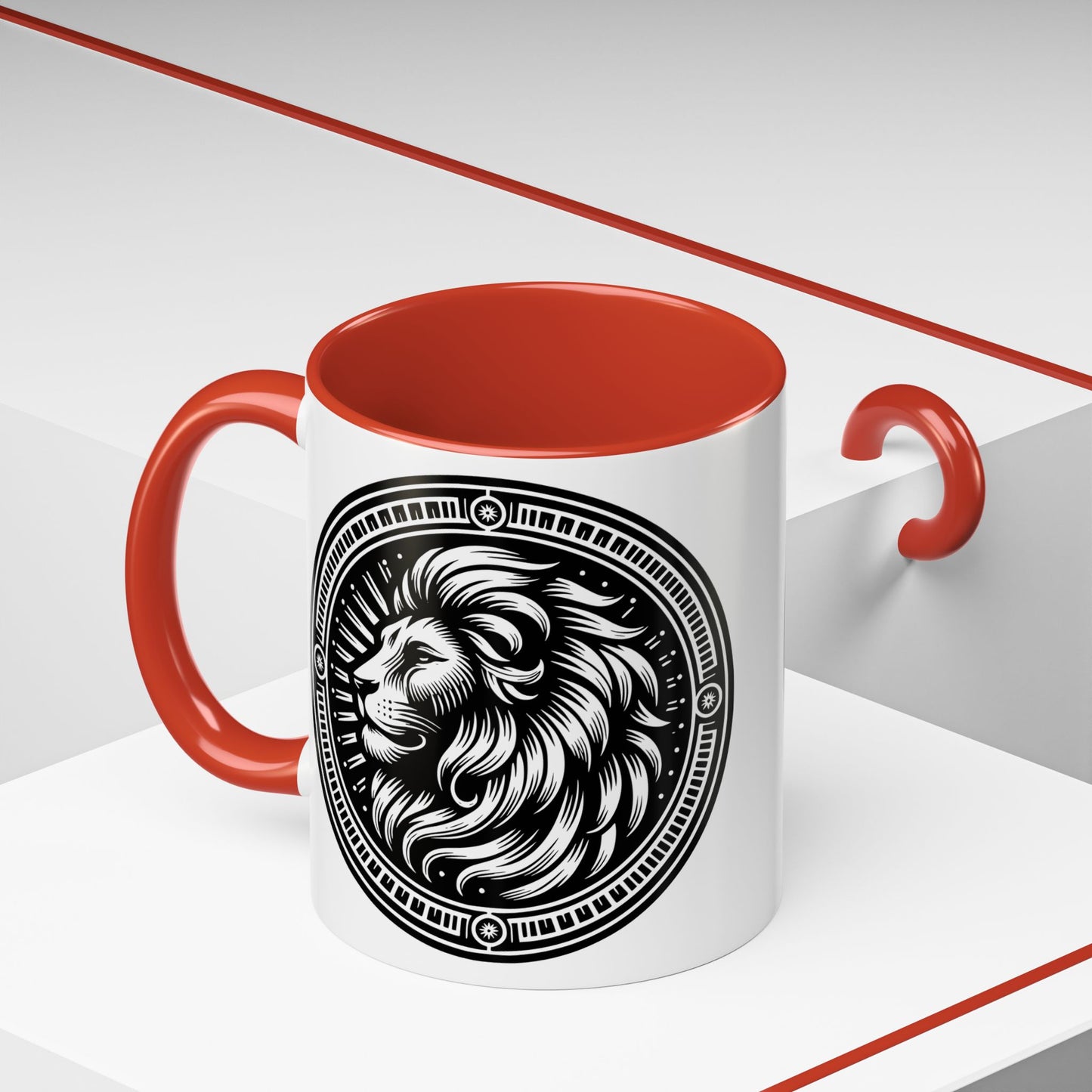 Monochrome Lion Accent Coffee Mug, Boho Lion Mug, Animal Print Coffee Cup, Unique Gift for Coffee Lovers, Home Decor