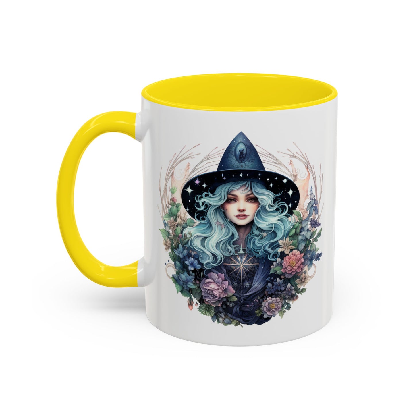 Mystical Floral Witch Coffee Mug with Accent, Gift for Witches, Unique Boho Kitchen Decor, Tea Lover's Mug, Magical Drinkware