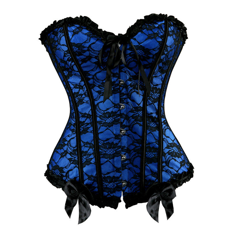 Pure Color Lace Court Corset With Waist and Abdomen