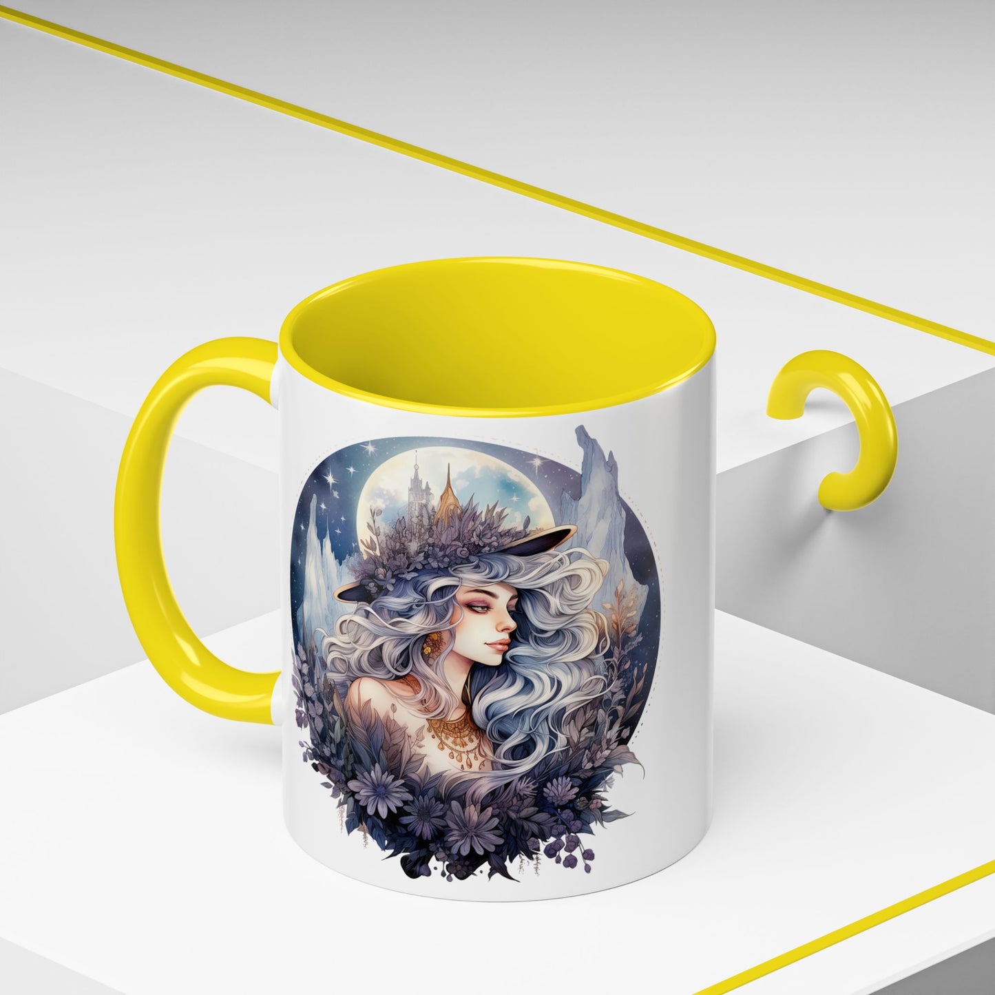 Mystical Floral Accent Coffee Mug, Enchanting Gift for Her, Elegant Home Decor, Celestial Mug, Perfect for Birthdays