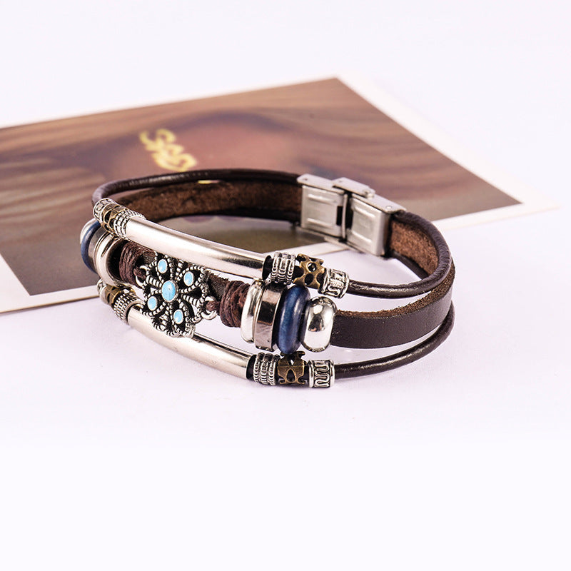 Punk stainless steel cowhide bracelet