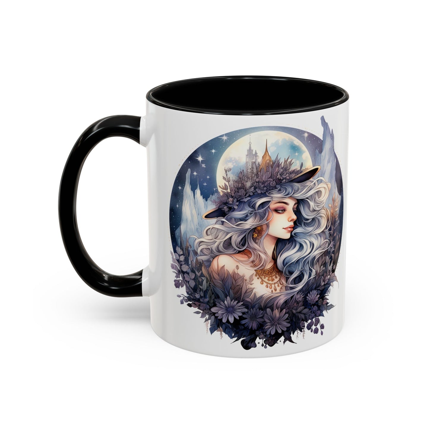 Mystical Floral Accent Coffee Mug, Enchanting Gift for Her, Elegant Home Decor, Celestial Mug, Perfect for Birthdays