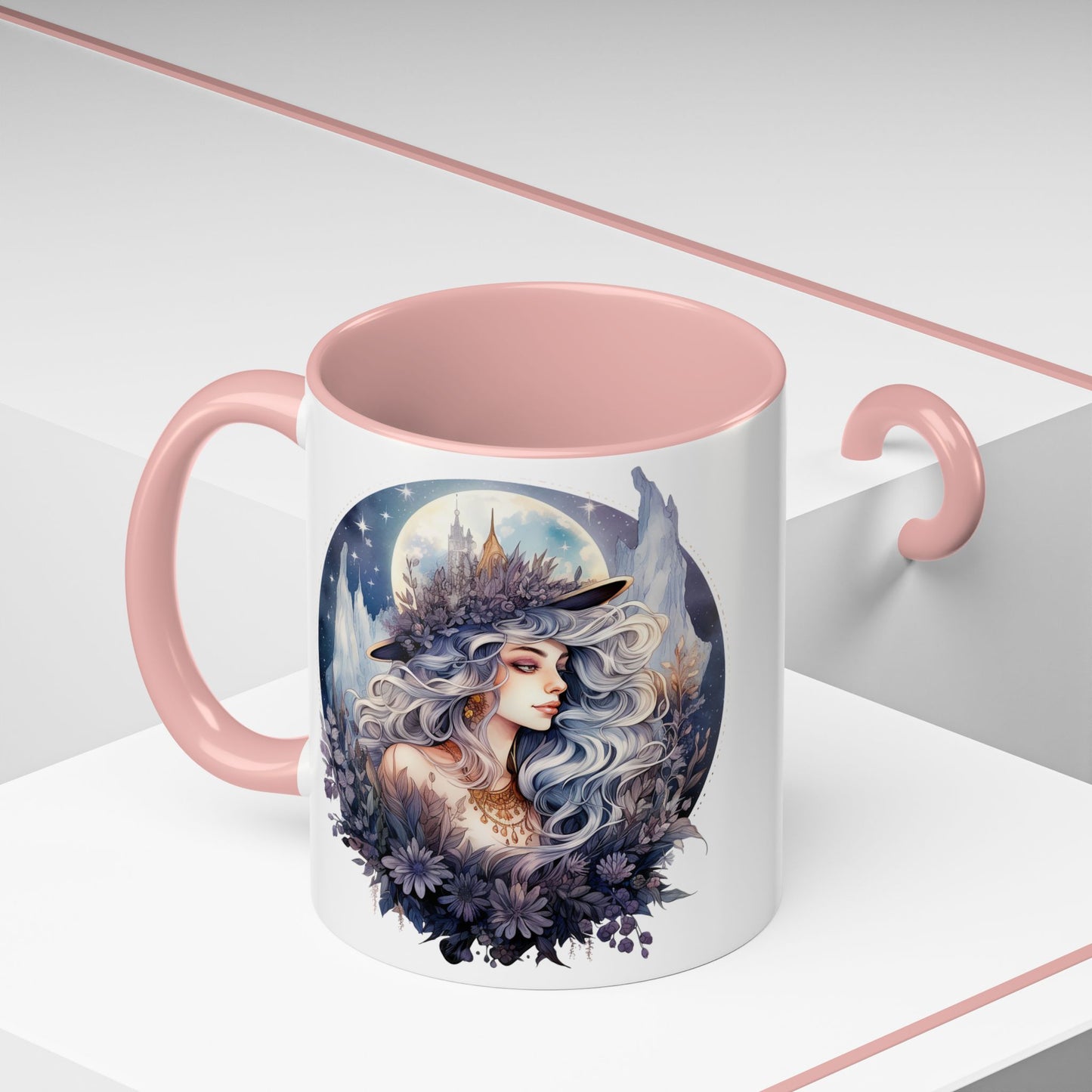 Mystical Floral Accent Coffee Mug, Enchanting Gift for Her, Elegant Home Decor, Celestial Mug, Perfect for Birthdays