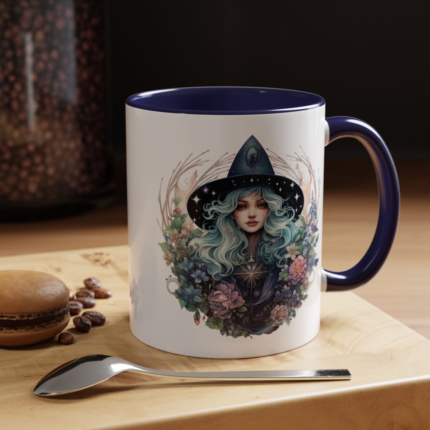 Mystical Floral Witch Coffee Mug with Accent, Gift for Witches, Unique Boho Kitchen Decor, Tea Lover's Mug, Magical Drinkware