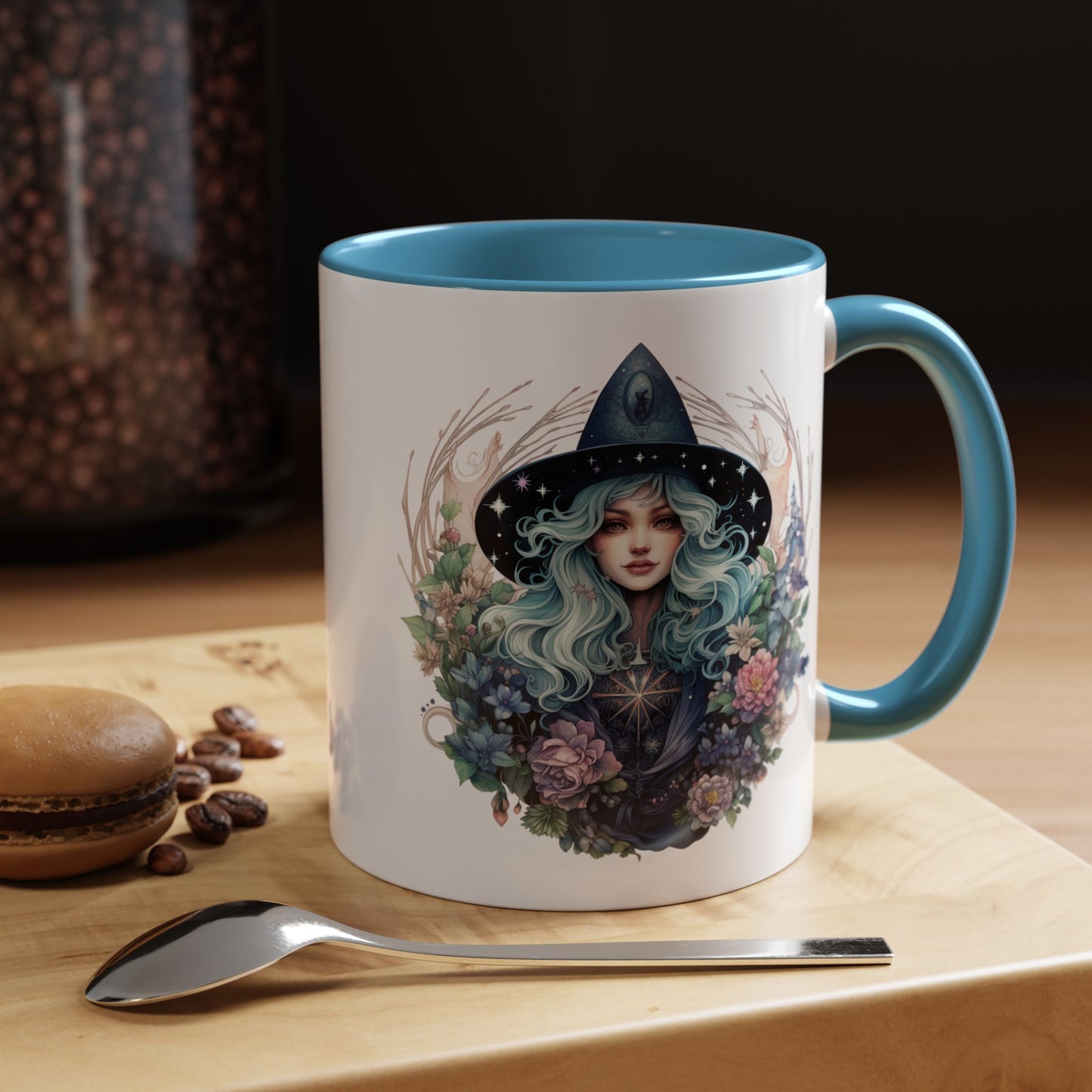 Mystical Floral Witch Coffee Mug with Accent, Gift for Witches, Unique Boho Kitchen Decor, Tea Lover's Mug, Magical Drinkware