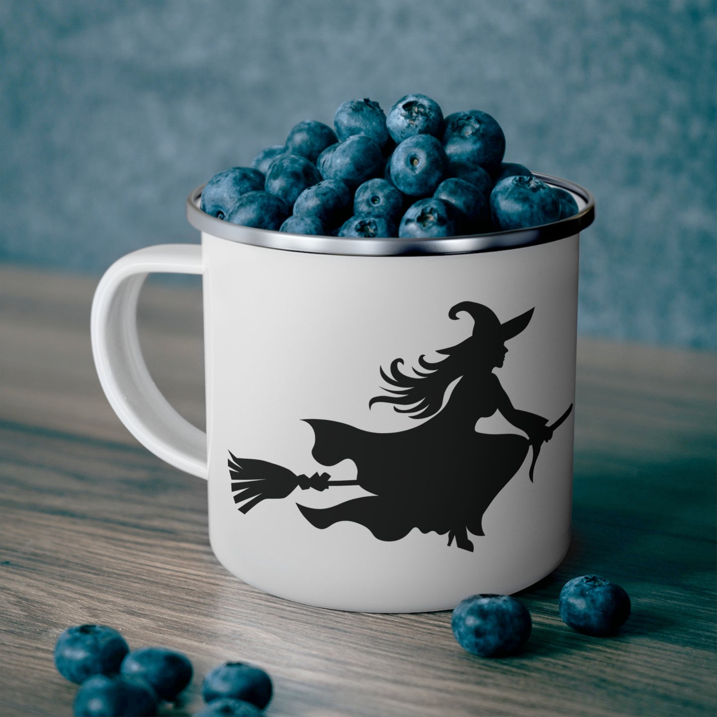 Charming Witch Silhouette Enamel Camping Mug, Perfect for Camping, Halloween Decor, Travel Mug, Gift for Witches, Outdoor Adventure