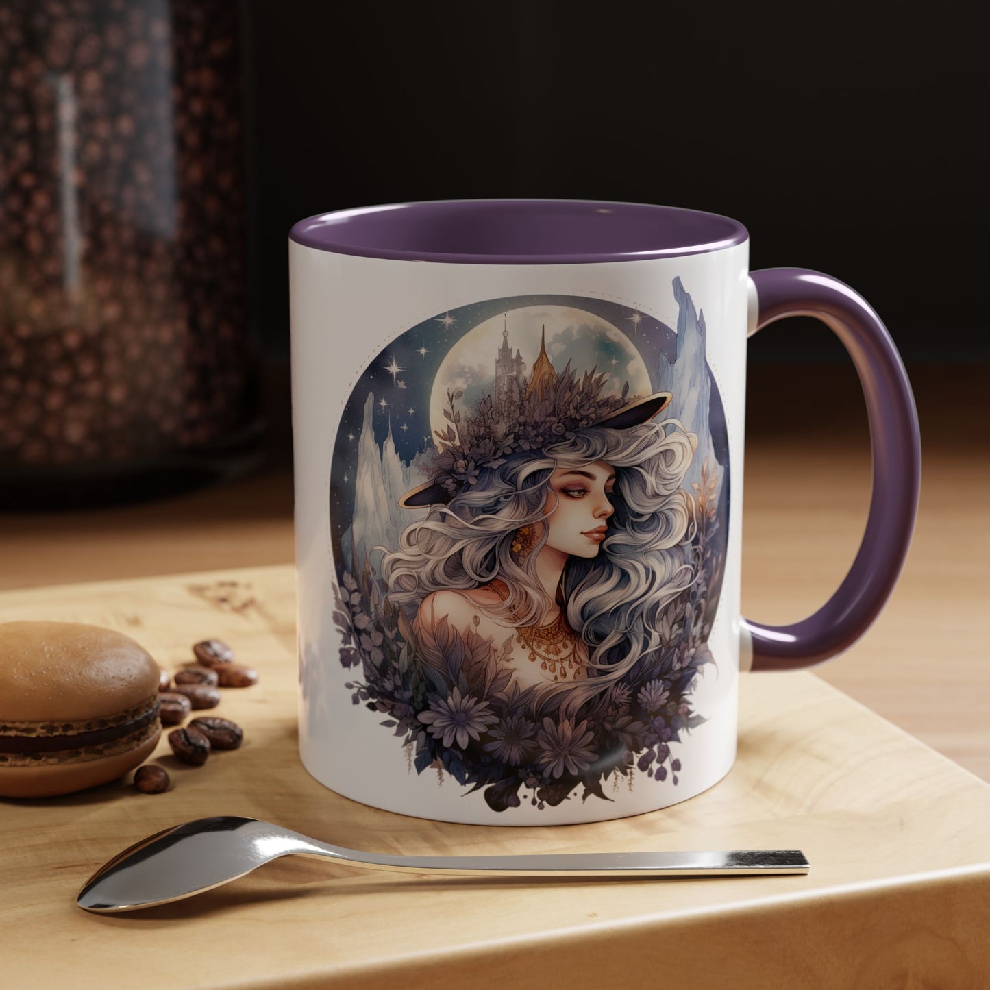 Mystical Floral Accent Coffee Mug, Enchanting Gift for Her, Elegant Home Decor, Celestial Mug, Perfect for Birthdays