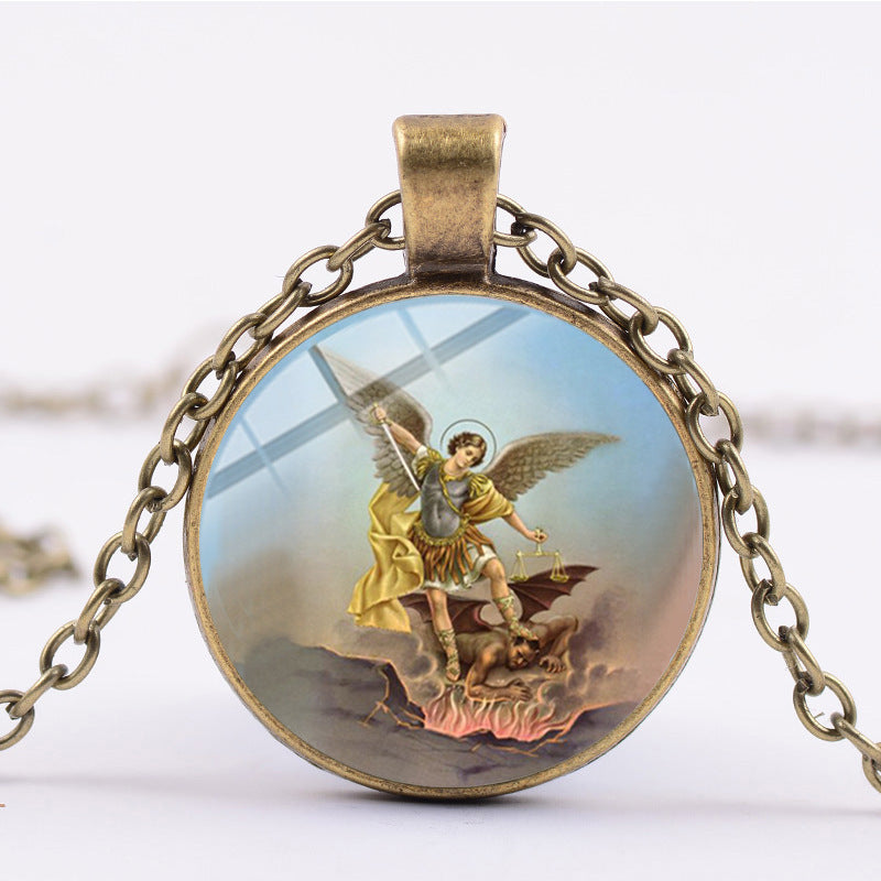 Shield Angel Christian Time Gemstone Pendant Necklace Wholesale