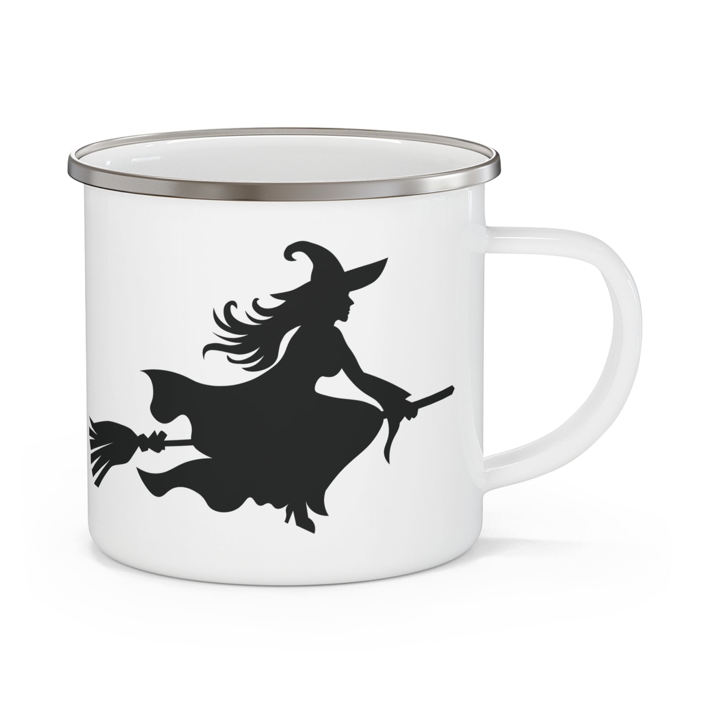 Charming Witch Silhouette Enamel Camping Mug, Perfect for Camping, Halloween Decor, Travel Mug, Gift for Witches, Outdoor Adventure