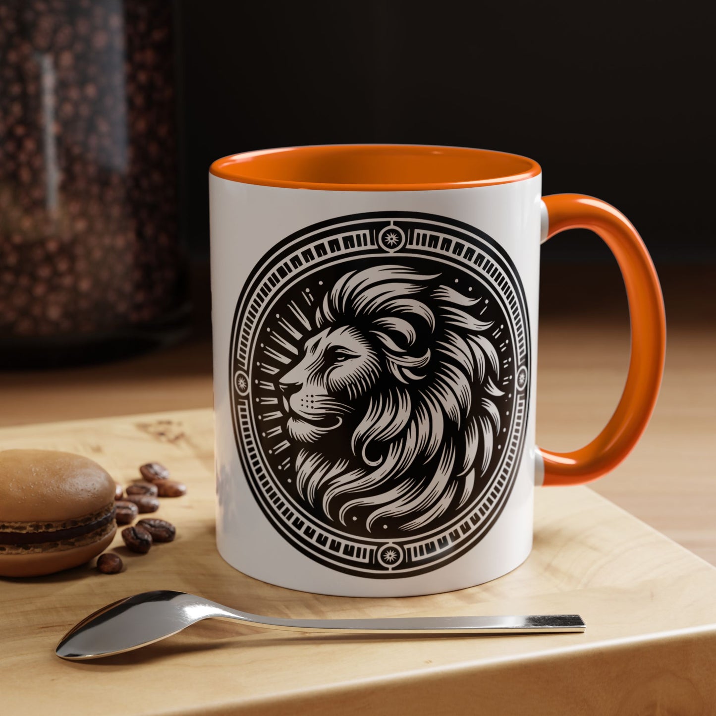 Monochrome Lion Accent Coffee Mug, Boho Lion Mug, Animal Print Coffee Cup, Unique Gift for Coffee Lovers, Home Decor