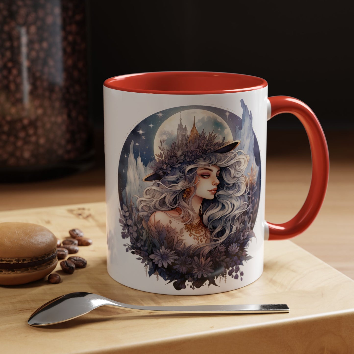 Mystical Floral Accent Coffee Mug, Enchanting Gift for Her, Elegant Home Decor, Celestial Mug, Perfect for Birthdays