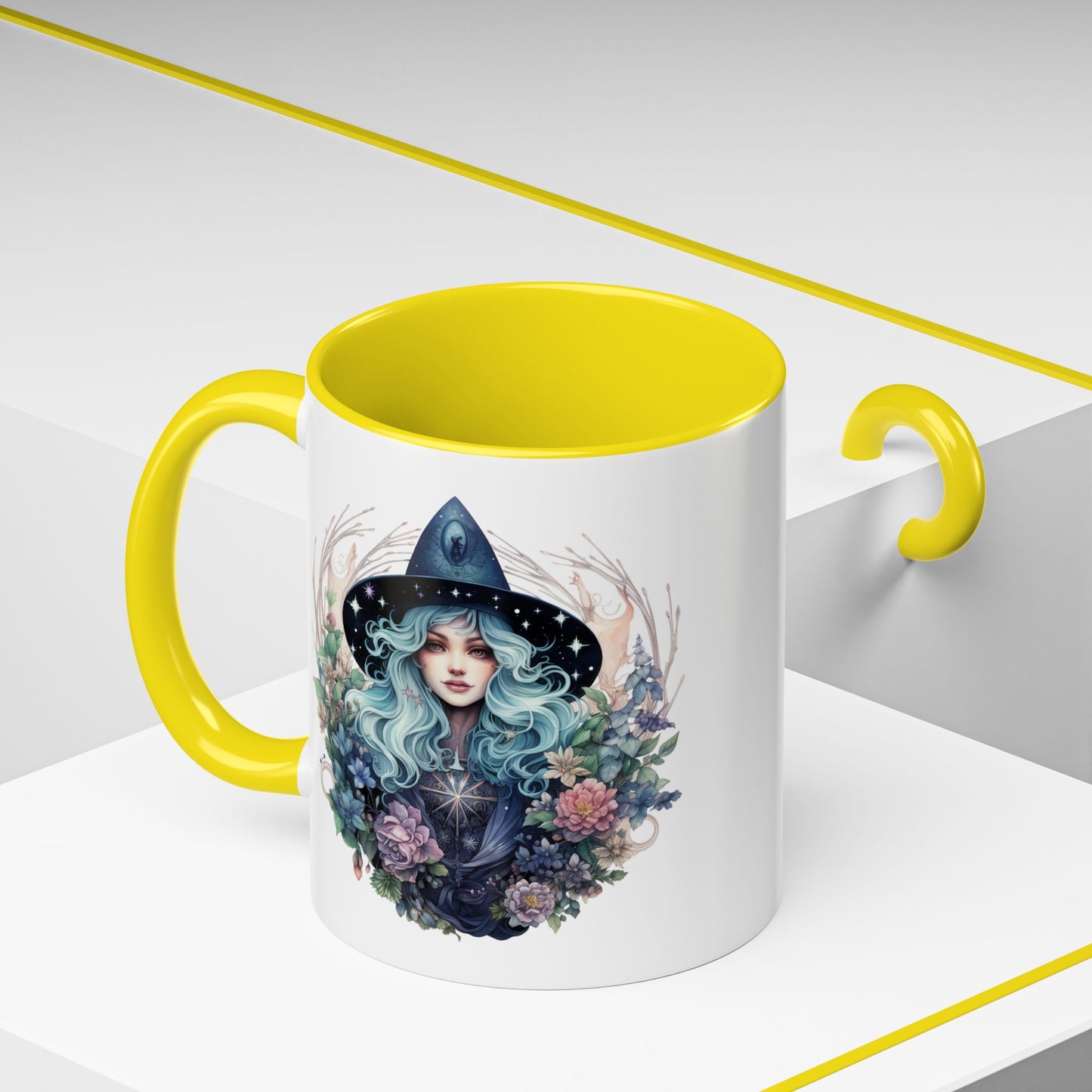 Mystical Floral Witch Coffee Mug with Accent, Gift for Witches, Unique Boho Kitchen Decor, Tea Lover's Mug, Magical Drinkware