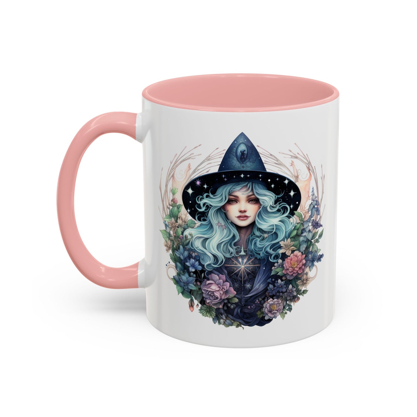 Mystical Floral Witch Coffee Mug with Accent, Gift for Witches, Unique Boho Kitchen Decor, Tea Lover's Mug, Magical Drinkware