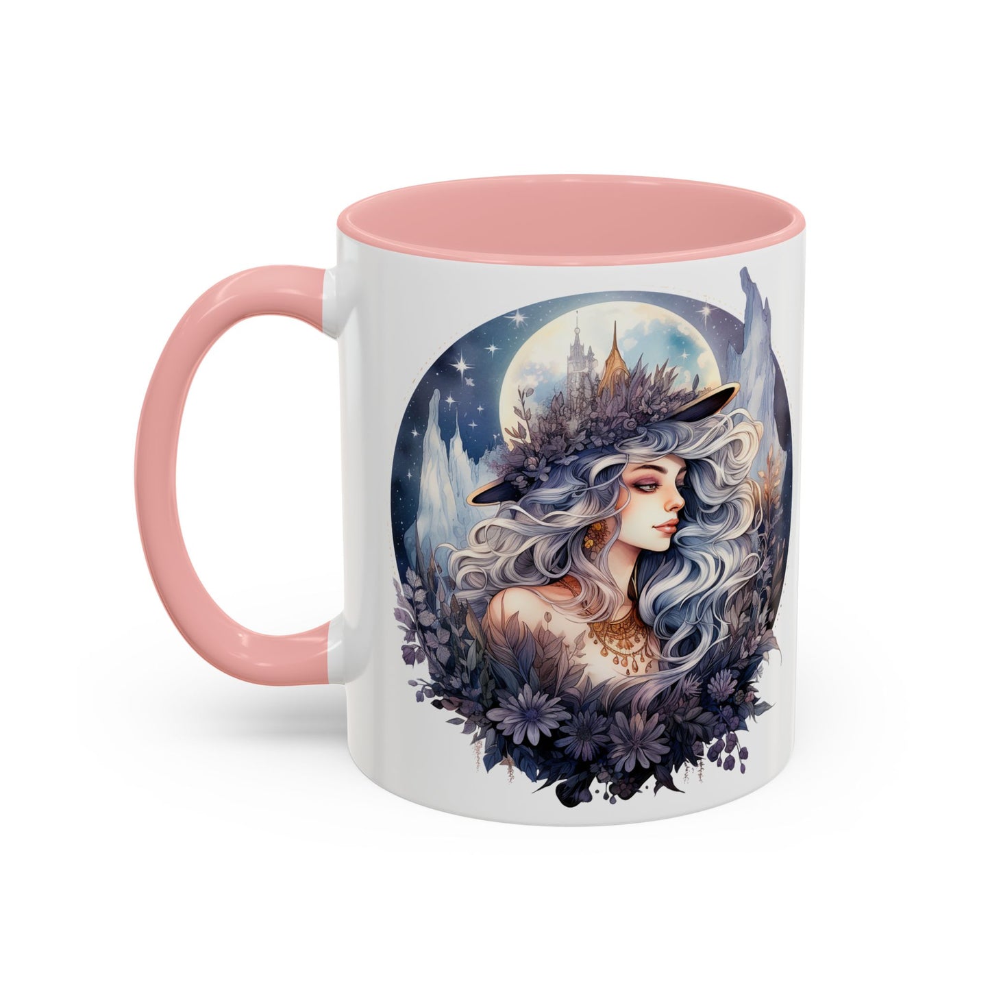Mystical Floral Accent Coffee Mug, Enchanting Gift for Her, Elegant Home Decor, Celestial Mug, Perfect for Birthdays