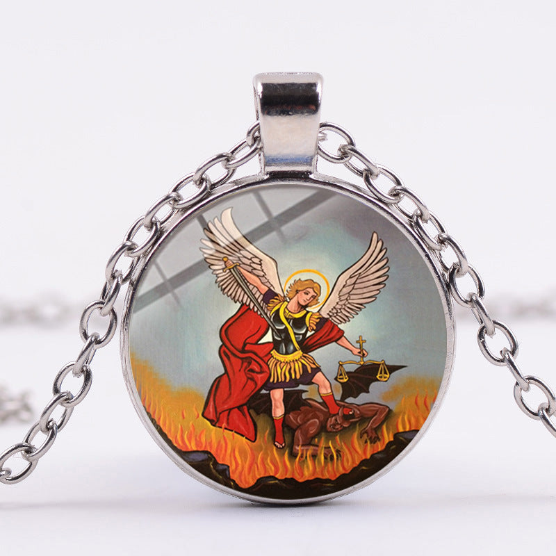 Shield Angel Christian Time Gemstone Pendant Necklace Wholesale