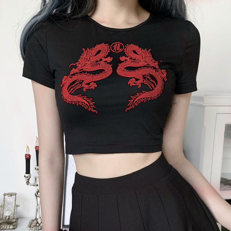 Dragon Print Navel T-shirt