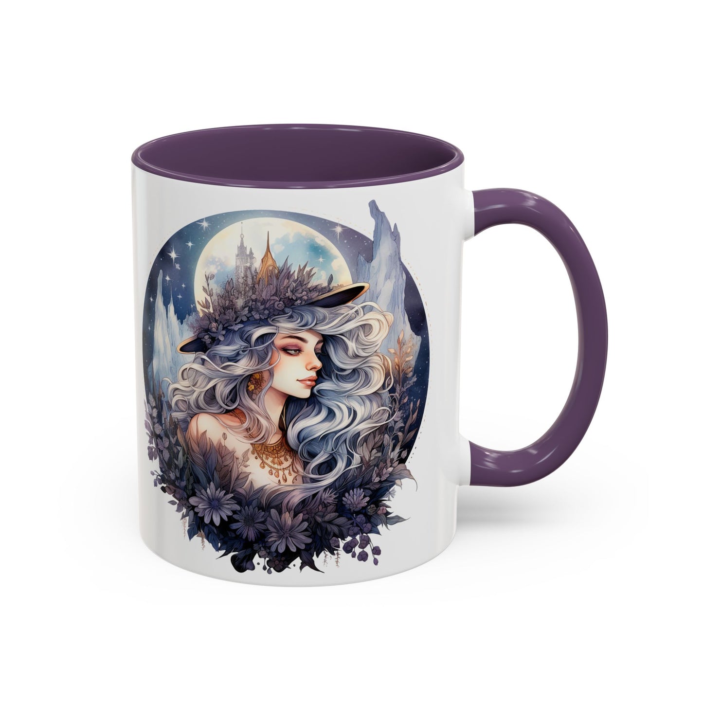 Mystical Floral Accent Coffee Mug, Enchanting Gift for Her, Elegant Home Decor, Celestial Mug, Perfect for Birthdays