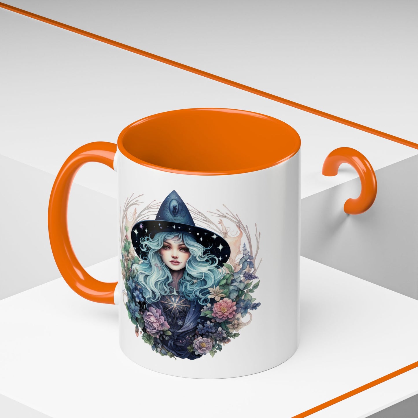 Mystical Floral Witch Coffee Mug with Accent, Gift for Witches, Unique Boho Kitchen Decor, Tea Lover's Mug, Magical Drinkware