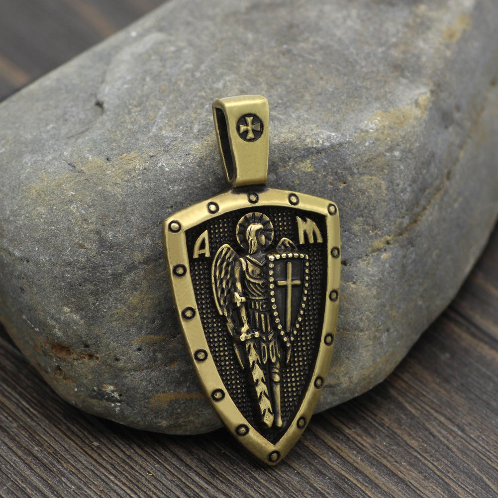 Vintage Ange Médaille Bouclier SUIS Croix Pendentif