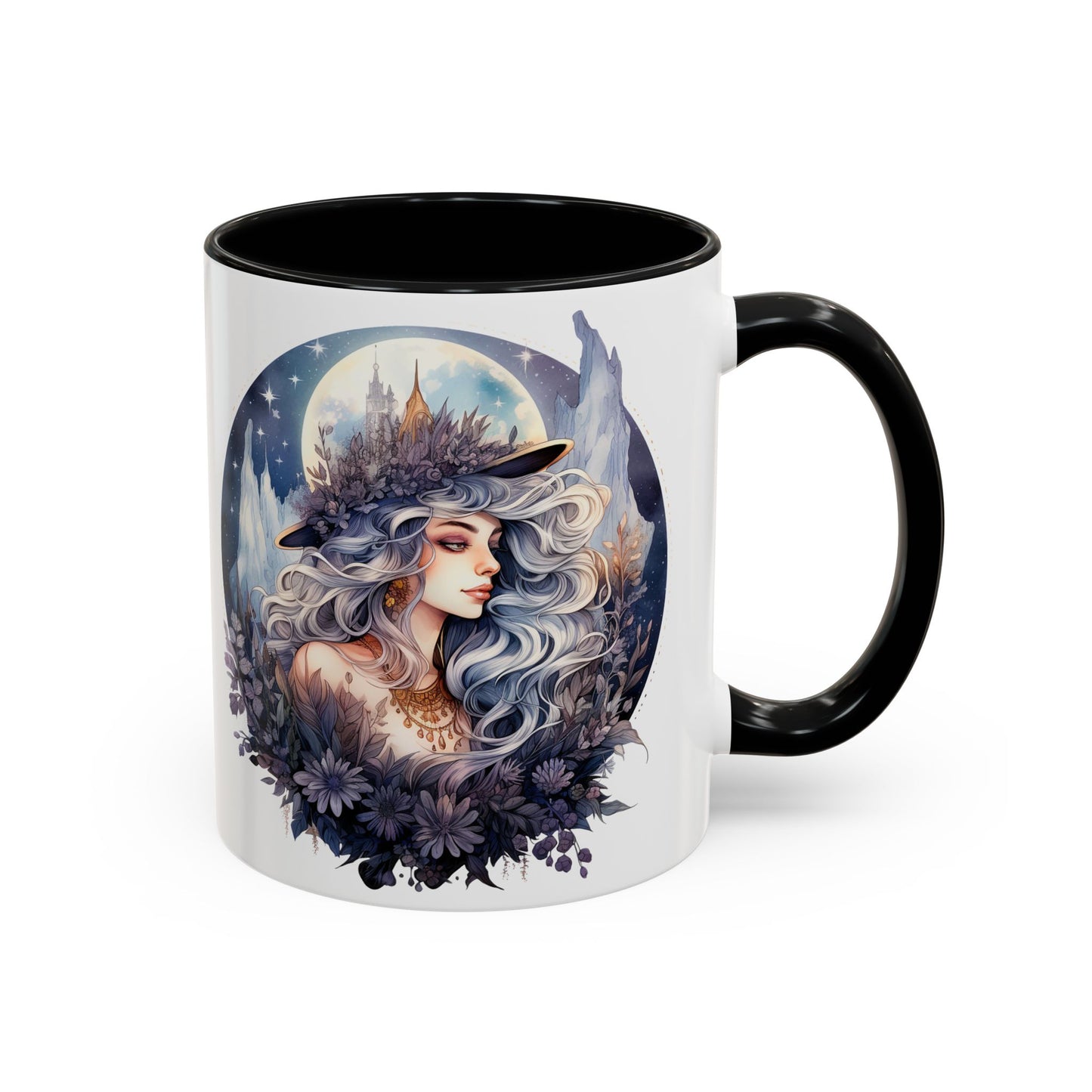 Mystical Floral Accent Coffee Mug, Enchanting Gift for Her, Elegant Home Decor, Celestial Mug, Perfect for Birthdays